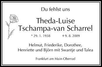 Traueranzeige von Theda-Luise Tschampa-van Scharrel von RMZ