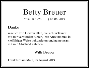 Traueranzeige von Betty Breuer von RMZ