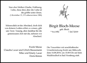 Traueranzeige von Birgit Bloch-Meese von RMZ