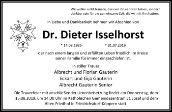 Traueranzeige von Dieter Isselhorst von RMZ