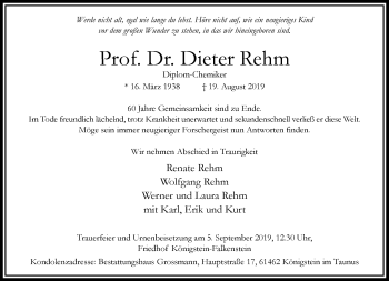 Traueranzeige von Dieter Rehm von RMZ