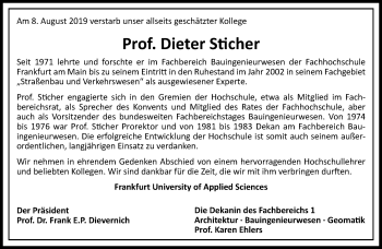 Traueranzeige von Dieter Sticher von RMZ