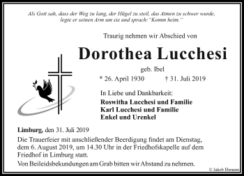 Traueranzeige von Dorothea Lucchesi von RMZ
