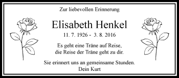 Traueranzeige von Elisabeth Henkel von RMZ