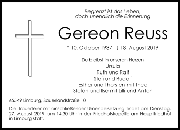 Traueranzeige von Gereon Reuss von RMZ