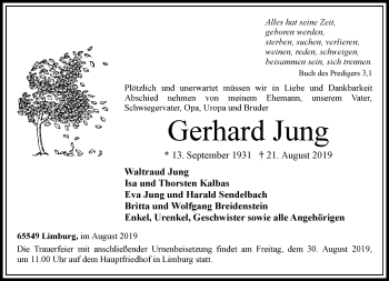 Traueranzeige von Gerhard Jung von RMZ