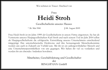 Traueranzeige von Heidi Stroh von RMZ
