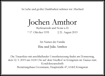 Traueranzeige von Jochen Amthor von RMZ