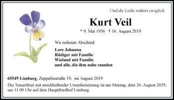 Traueranzeige von Kurt Veil von RMZ