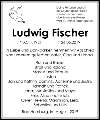 Traueranzeige von Ludwig Fischer von RMZ