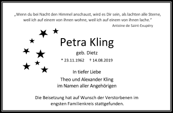 Traueranzeige von Petra Kling von RMZ