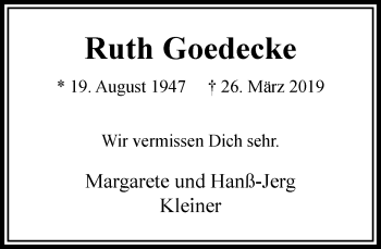 Traueranzeige von Ruth Goedecke von RMZ