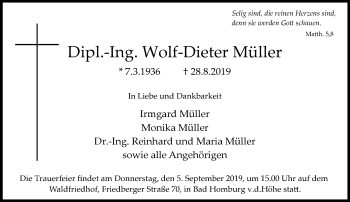 Traueranzeige von Wolf-Dieter Müller von RMZ