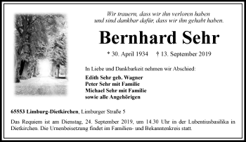 Traueranzeige von Bernhard Sehr von RMZ