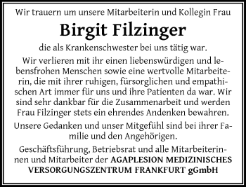 Traueranzeige von Birgit Filzinger von RMZ