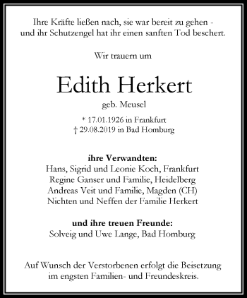 Traueranzeige von Edith Herkert von RMZ
