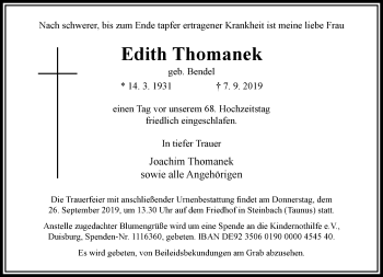 Traueranzeige von Edith Thomanek von RMZ