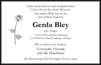 Traueranzeige von Gerda Bley von RMZ