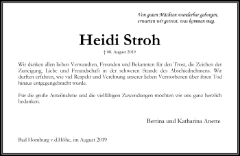 Traueranzeige von Heidi Stroh von RMZ