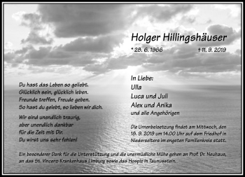 Traueranzeige von Holger Hillingshäuser von RMZ