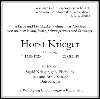 Traueranzeige von Horst Krieger von RMZ