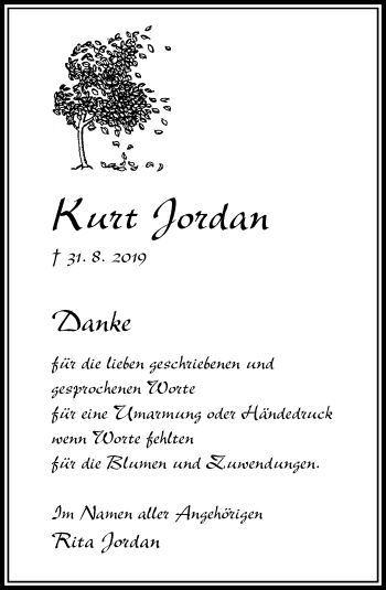 Traueranzeige von Kurt Jordan von RMZ