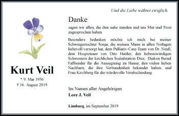 Traueranzeige von Kurt Veil von RMZ