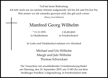 Traueranzeige von Manfred Georg Wilhelm von RMZ