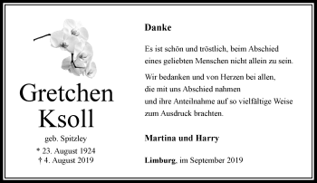 Traueranzeige von Margarete Ksoll von RMZ