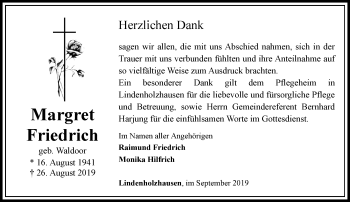 Traueranzeige von Margret Friedrich von RMZ