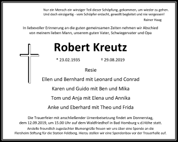 Traueranzeige von Robert Kreutz von RMZ