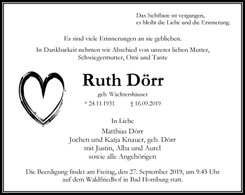 Traueranzeige von Ruth Dörr von RMZ