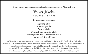 Traueranzeige von Volker Jakobs von RMZ