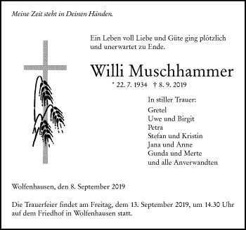 Traueranzeige von Willi Muschhammer von RMZ