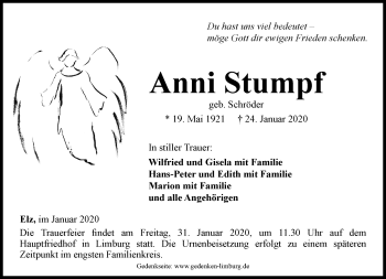 Traueranzeige von Anni Stumpf von RMZ