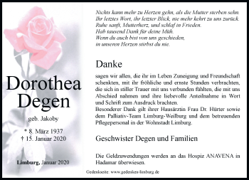 Traueranzeige von Dorothea Degen von RMZ