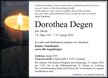 Traueranzeige von Dorothea Degen von RMZ