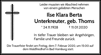 Traueranzeige von Ilse Unterkreuter von RMZ