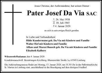 Traueranzeige von Josef  Da Via von RMZ