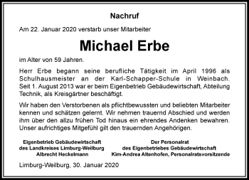 Traueranzeige von Michael Erbe von RMZ