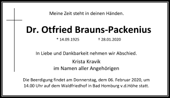 Traueranzeige von Otfried Brauns-Packenius von RMZ