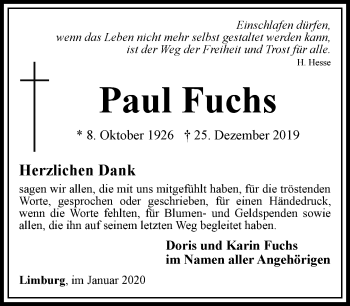 Traueranzeige von Paul Fuchs von RMZ