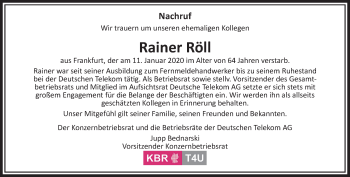 Traueranzeige von Rainer Röll von RMZ