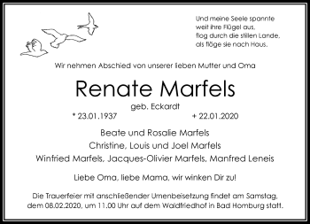 Traueranzeige von Renate Marfels von RMZ