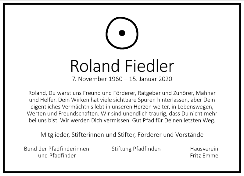  Traueranzeige für Roland Fiedler vom 18.01.2020 aus RMZ
