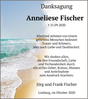 Traueranzeige von Anneliese Fischer von FNP