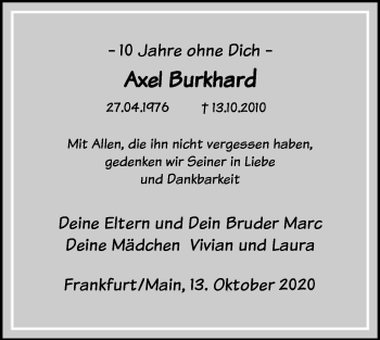 Traueranzeige von Axel Burkhard von FNP