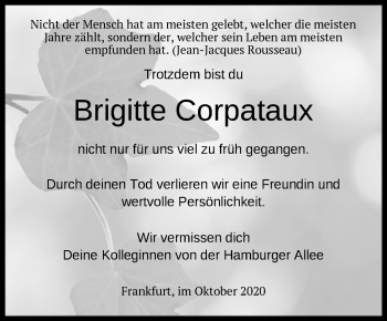 Traueranzeige von Brigitte Corpataux von FNP