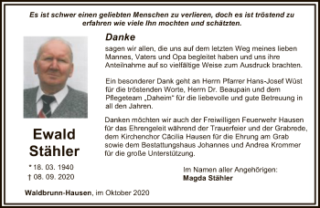 Traueranzeige von Ewald Stähler von FNP