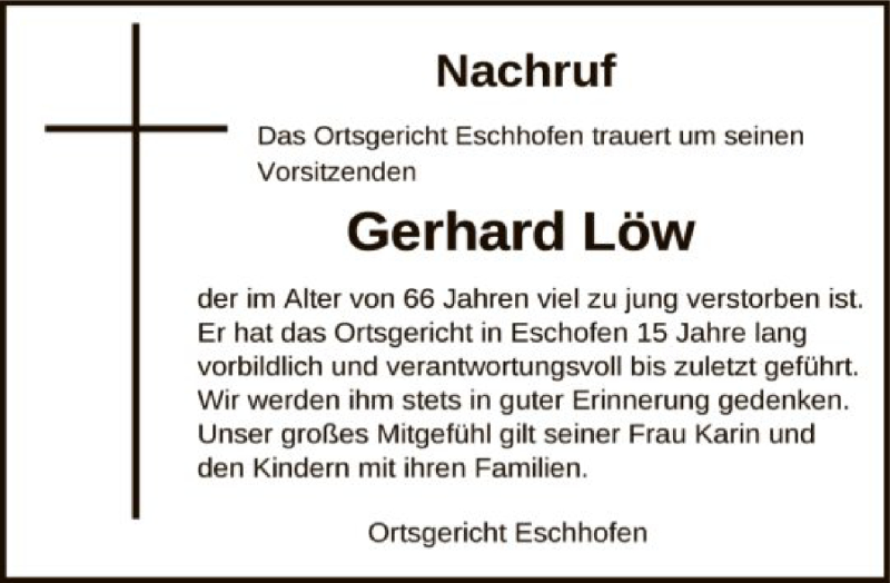  Traueranzeige für Gerhard Löw vom 28.10.2020 aus FNP